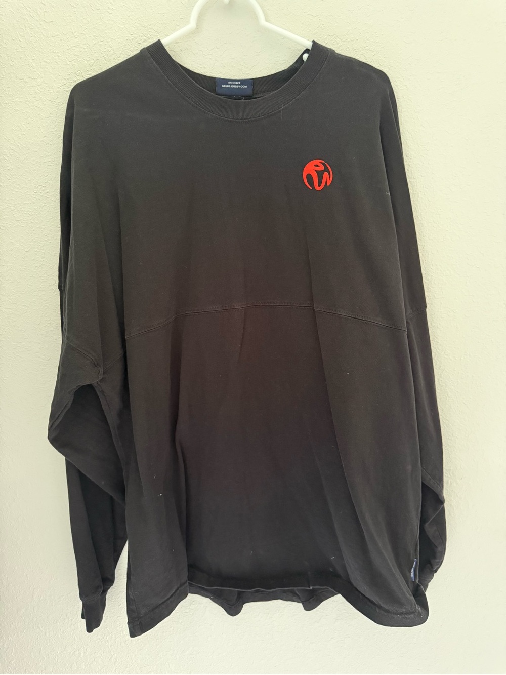 Black Long-Sleeve Shirt with Red Logo